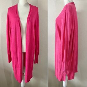 Longline Linen Blend Cardigan Sweater 2X Pink Open Front Spring Essential Work